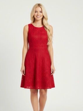 Red Lace Dress A-Line Medium Sleeveless Wedding Guest Dress Lily Morgan Sundress